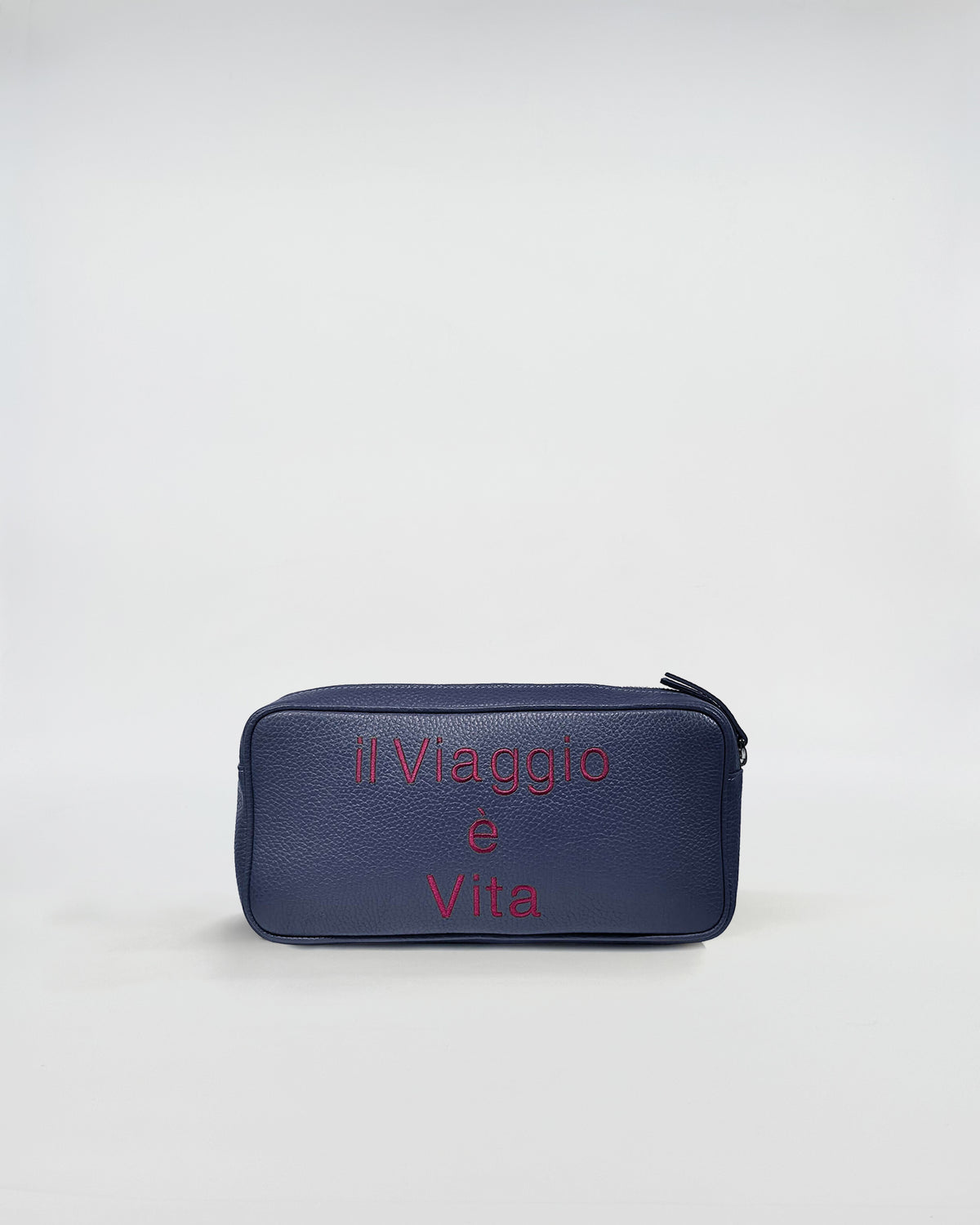 Beauty in pelle personalizzato elegante con ricamo 'Il Viaggio e Vita' su fondo blu