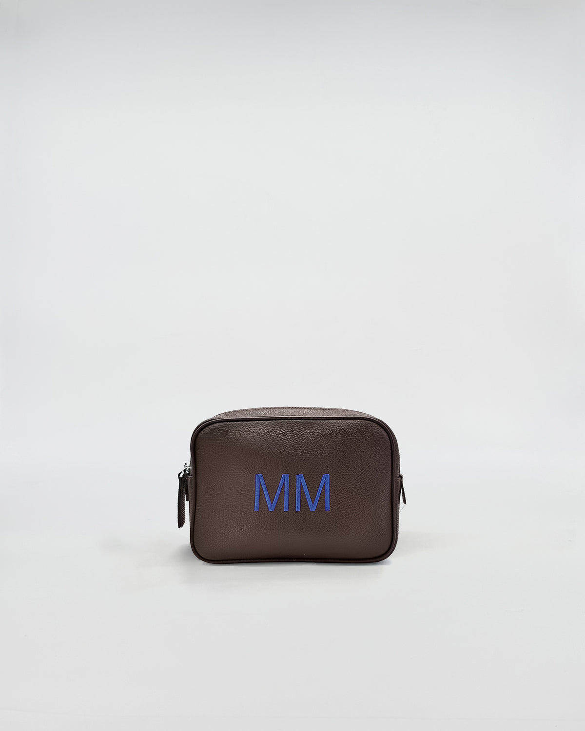 BEAUTY SMALL IN PELLE PERSONALIZZATO in brown leather with blue initials MM.