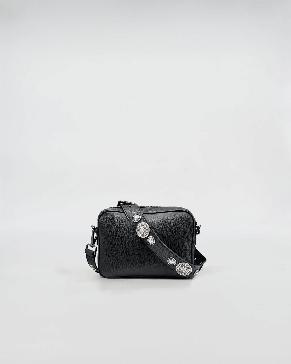 MAFALDA ROCK black bag with studded shoulder strap and practical design for everyday use.