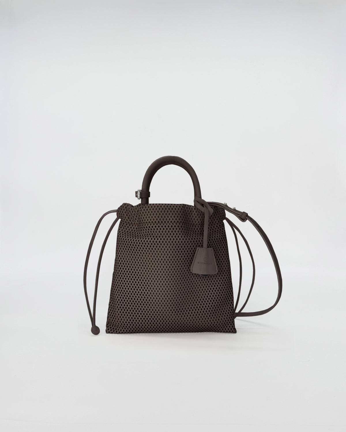 OLLY VITELLO FORATO handbag in brown perforated leather with flexible structure and contemporary design.