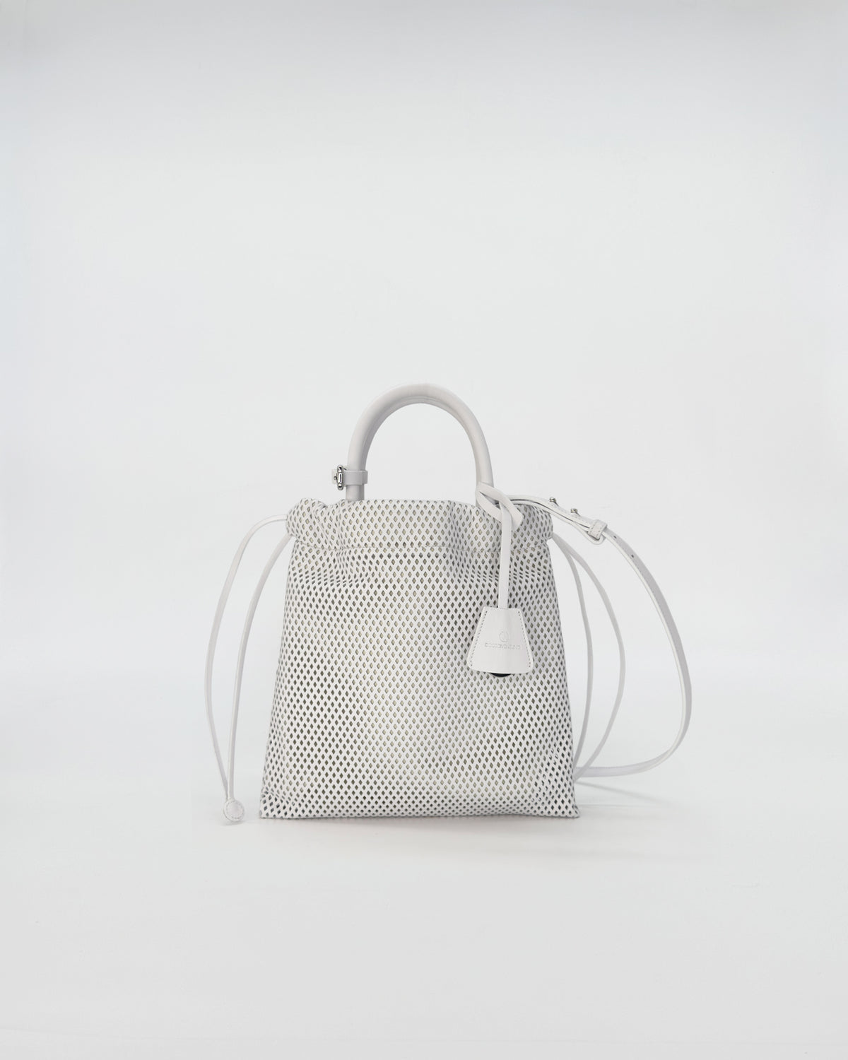 OLLY VITELLO FORATO bag in white, made of soft perforated leather, lightweight and stylish for daily use.