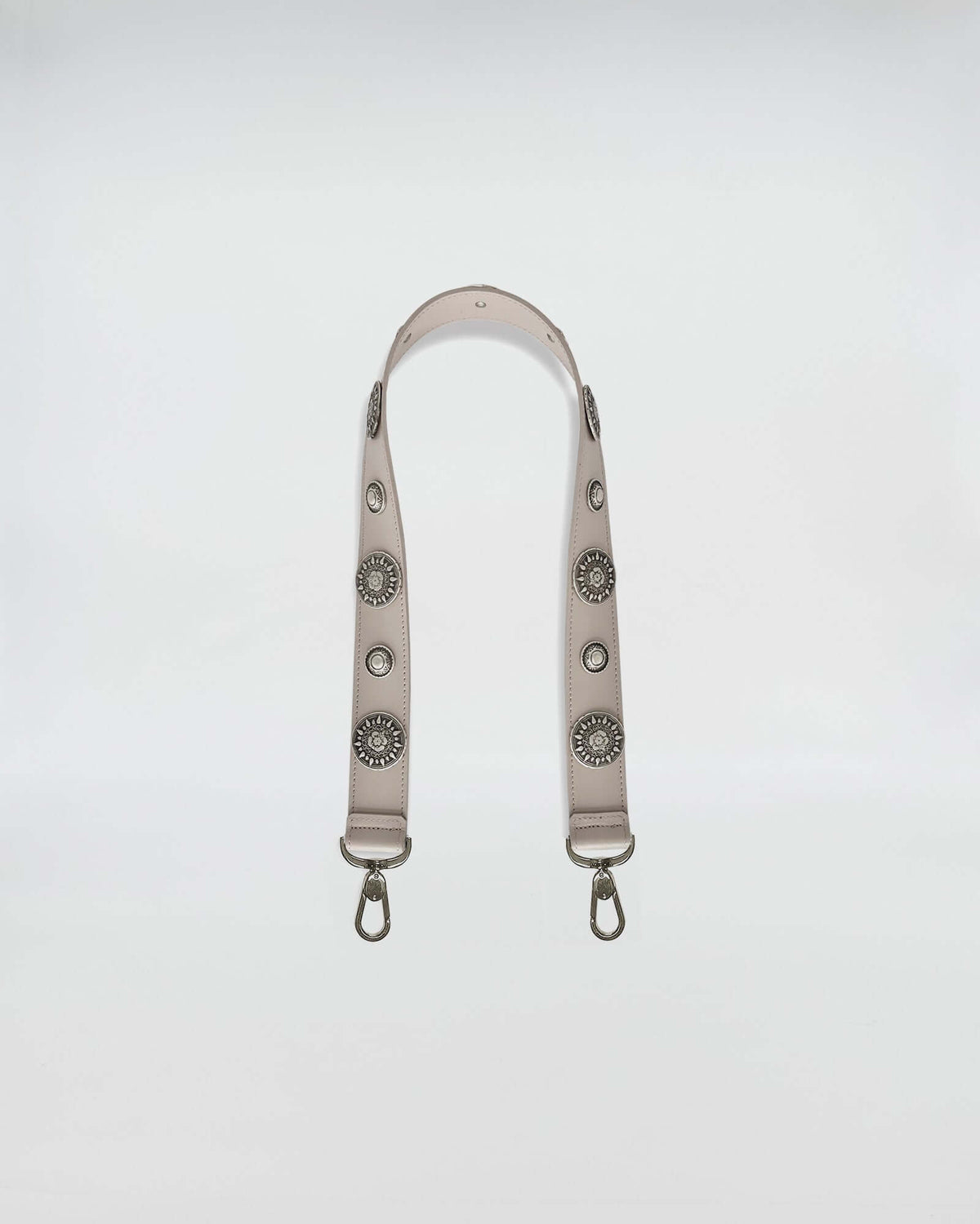 TRACOLLA FISSA IN PELLE ROCK 80 CM in beige with decorative elements, perfect for shoulder or crossbody wear.